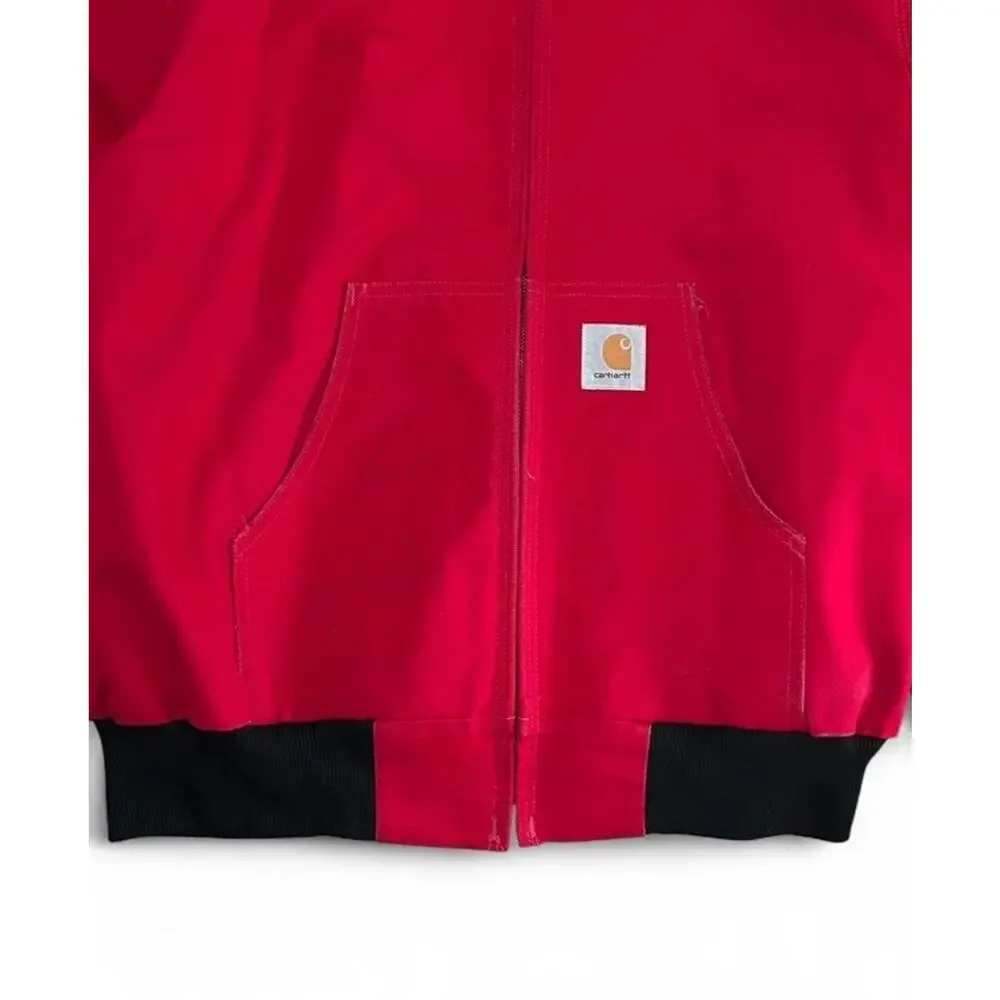 Vintage 90s Carhartt JR100 Red Hooded Thermal Canvas Duck Jacket Men’s Large - Picture 6 of 16